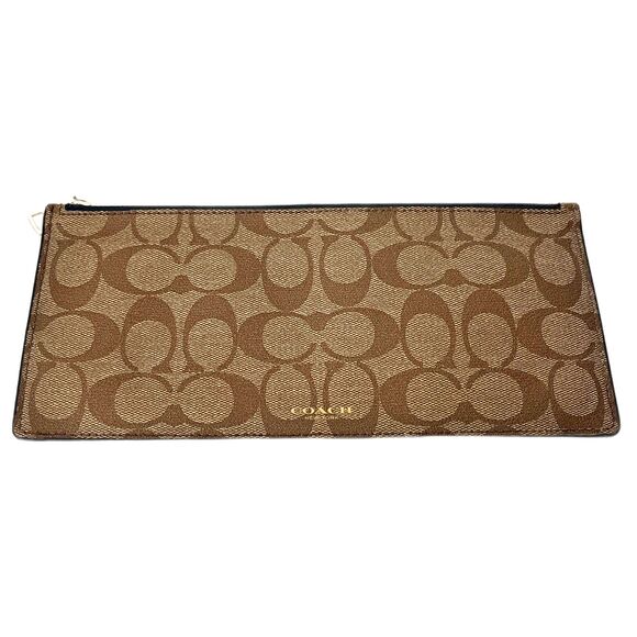 Coach Signature Slim Zip Top Pouch Coated Canvas Logo Gold Hardware - Picture 1 of 5